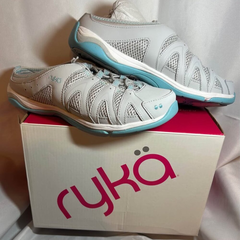 NIB Women’s Sz 7W Rykä Women's Athletic Shoes Light Gray and Turquoise